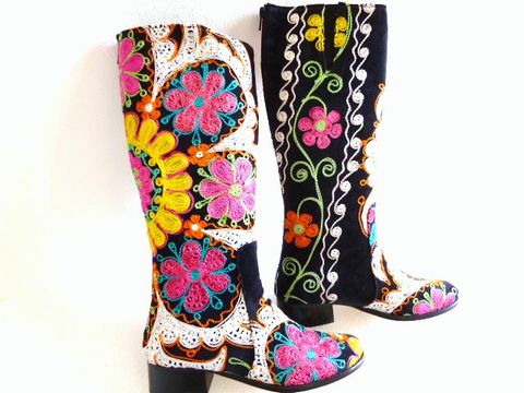 【在庫限り送料無料】トルコ製ウズベキスタンのスザニ刺繍を使ったロングブーツ37号(日本サイズ23.5)【トルコ雑貨】【RCP】