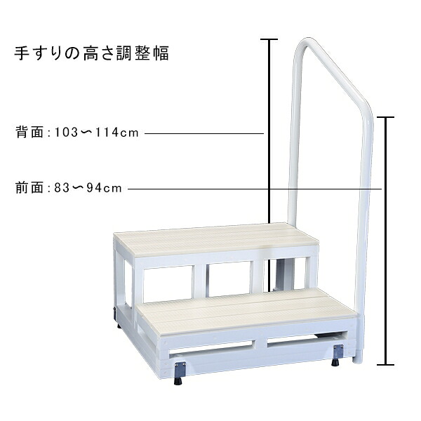 バリアフリータケウチ　BF踏台ポリスチレン2段　170　F2-1T（右）ブルー　手すり1本「北海道・沖縄・離島、送料別途見積り」 firs