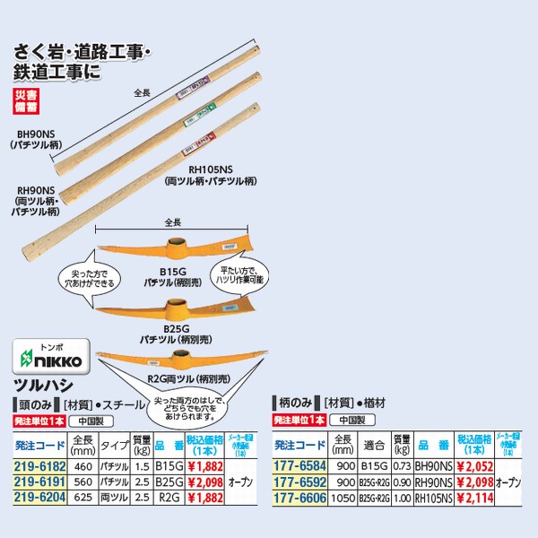 市場 トンボ工業 ツルハシ RH105NS 柄のみ