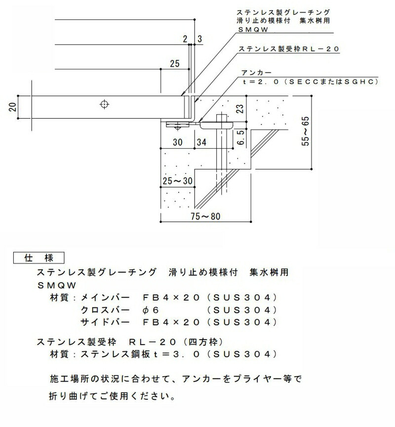 カネソウ SUSグレーチング ボルト固定式プレーンタイプ集水桝用 注番