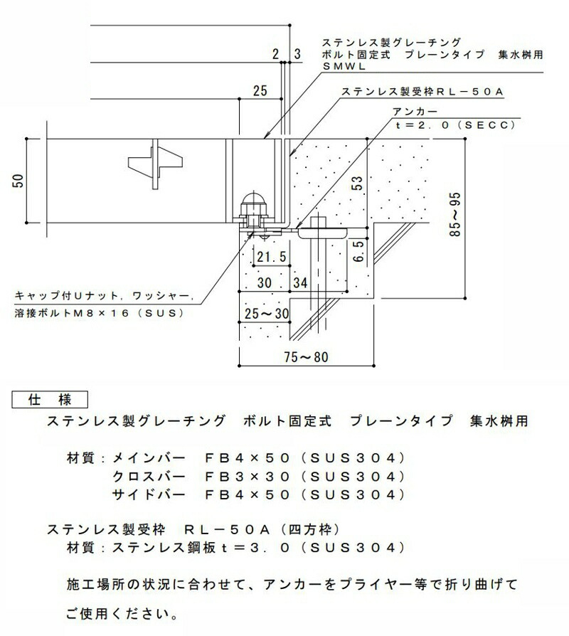 偉大な カネソウ SUSグレーチング ボルト固定式プレーンタイプ集水桝用