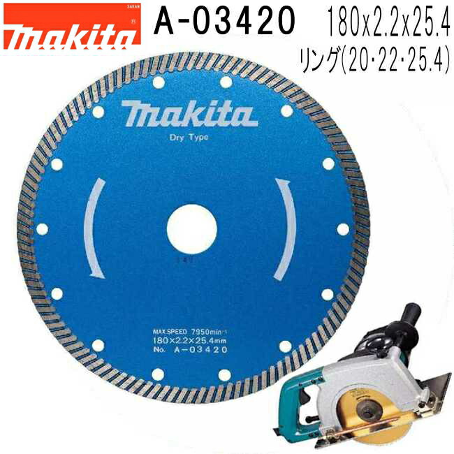 マキタ A-03420 波型 外径180mm ダイヤモンドホイール 1枚入 ※画像は代表画像です。寸法表をご確認ください。 【ディスクグラインダ/サンダ・各種カッタ用】