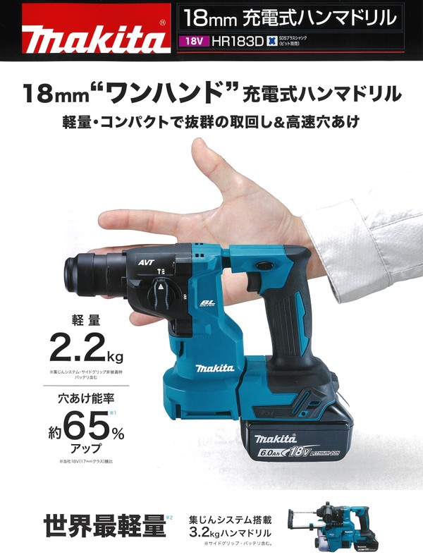 マキタ(makita) 充電式ハンマドリル HR181DZK 青 18mm 14.4V 本体