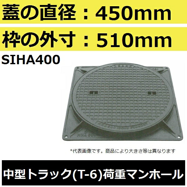 マンホール (品番：MHA400セット） 水封形マンホール鉄蓋セット 【蓋直径450mm 中型トラック耐荷重】