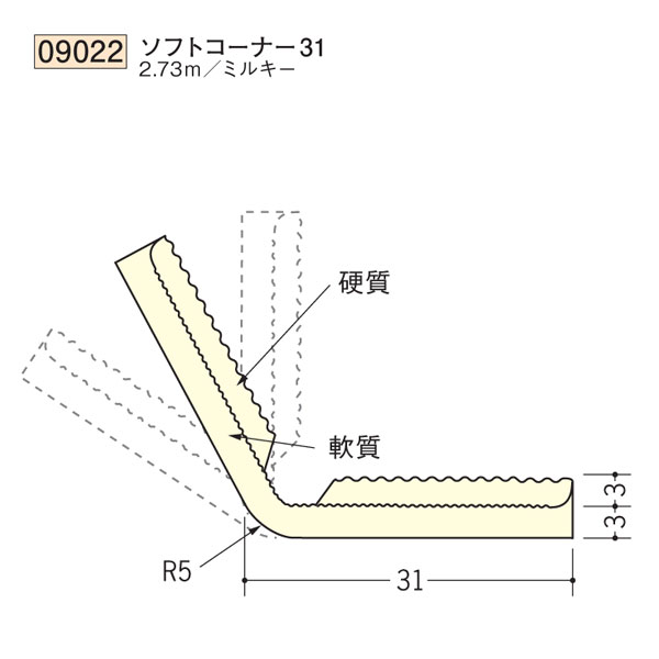 創建 SOKEN 9022 ビニール フリ ーアン グ ル 等辺 ソフトコーナー31 長さ：2.73m 色：ミルキー 　個数：1個　送料無料　★法人様限定