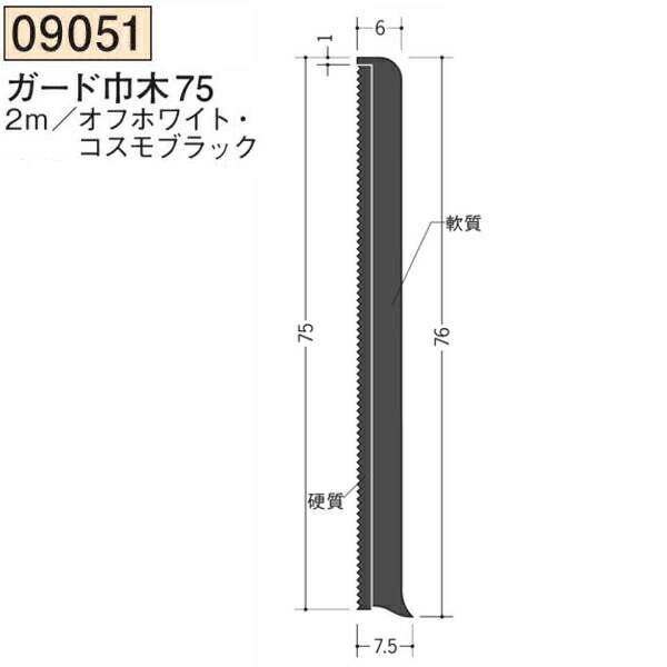 創建 SOKEN 09051-2m ビニール ガード巾木75 長さ：2m 色：2色 　個数：1個　送料無料　★法人様限定
