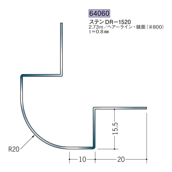 創建 SOKEN 64060 ステンレス 出 隅ジョイナー ステンDR-1520 長さ:2.73m 色:ヘアーライン 個数:1個 送料無料 ★法人様限定|佐勘金物店