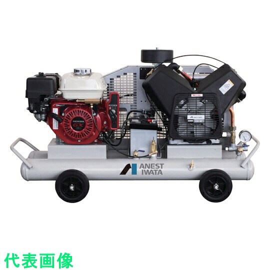 アネスト岩田　レシプロコンプレッサー（給油式）　軽便形コンプレッサ　２．２ｋＷ　エンジン駆動　空気タンク容量１１Ｌ （品番:PLUE22CB-10）（注番2616740）・（法人・事業所限定,直送元）