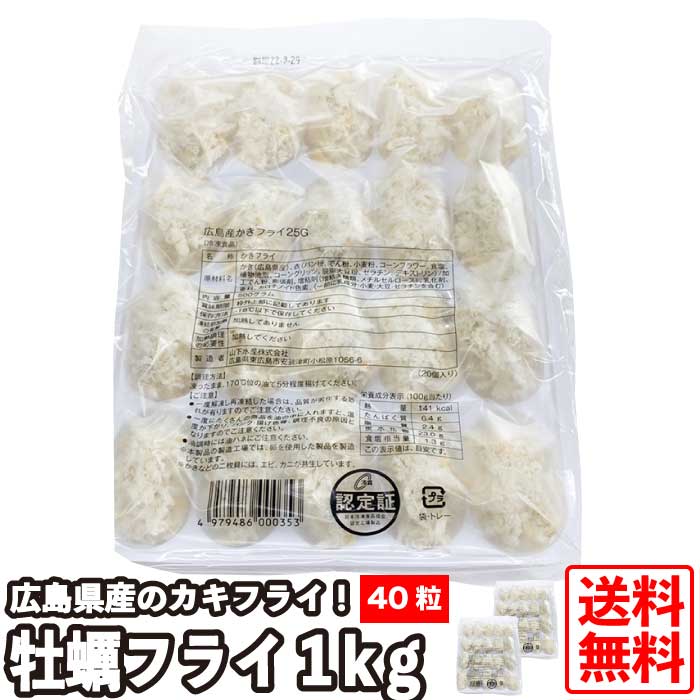 国産品 広島県産 カキフライ 1kg 1粒約25ｇ×40粒 20個入り×2袋 業務用 牡蠣フライ 冷凍 大粒 冷凍食品 お取り寄せ 広島名物 広島  名産 瀬戸内 家庭用 お惣菜 おつまみ お弁当 揚げ物 揚げるだけ 時短 海産 魚介 qdtek.vn