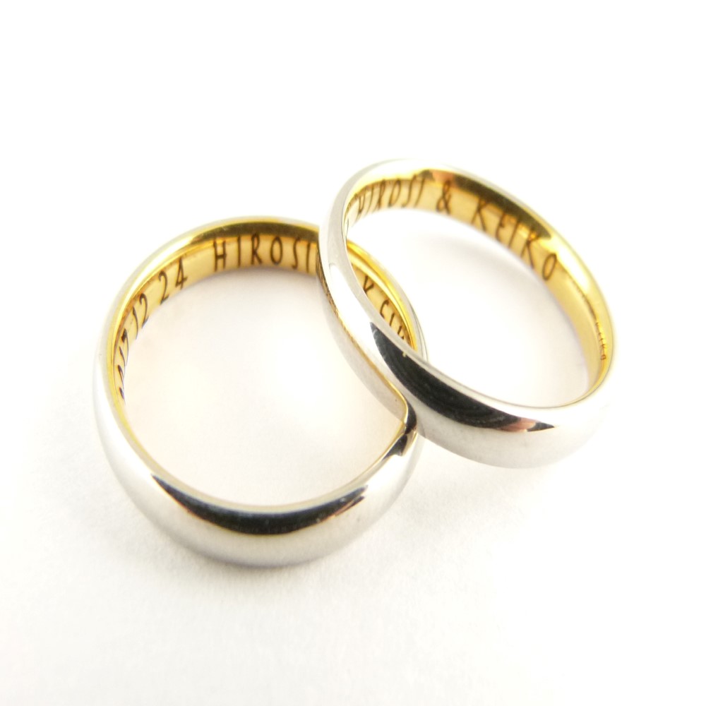2021新商品 2本セット 半額 刻印無料 316Lステンレス 内側が金色 ペアリング 月のうさぎ 結婚指輪