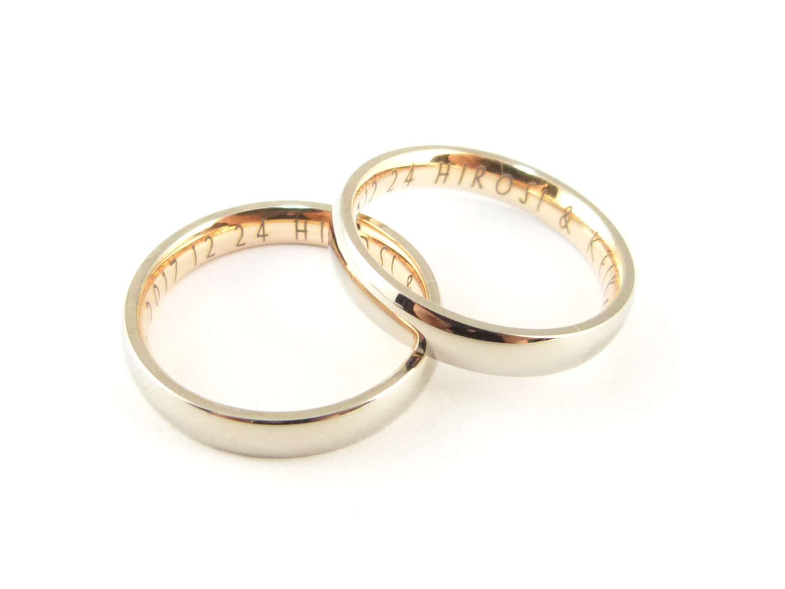 楽天市場 刻印無料 純チタン Titanium 内側がピンクゴールド色 ペアリング 結婚指輪 2本 坂の上宝飾