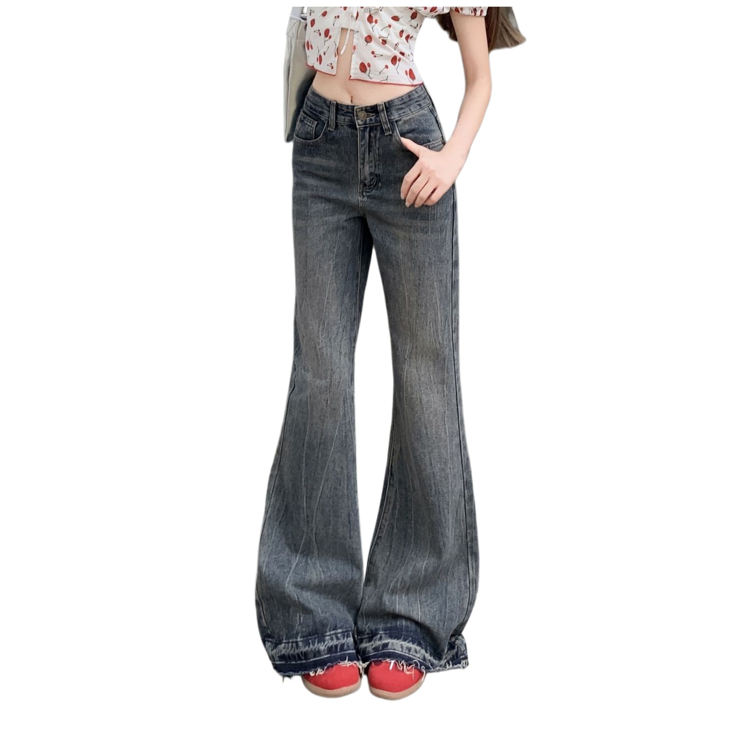 デニムパンツ レディース フレア ハイウエスト 美脚 脚長 ジーンズ ヴィンテージ風 ベルボトム ブーツカット ロングパンツ 裾切りっぱなし レトロ Y2K ストリート カジュアル