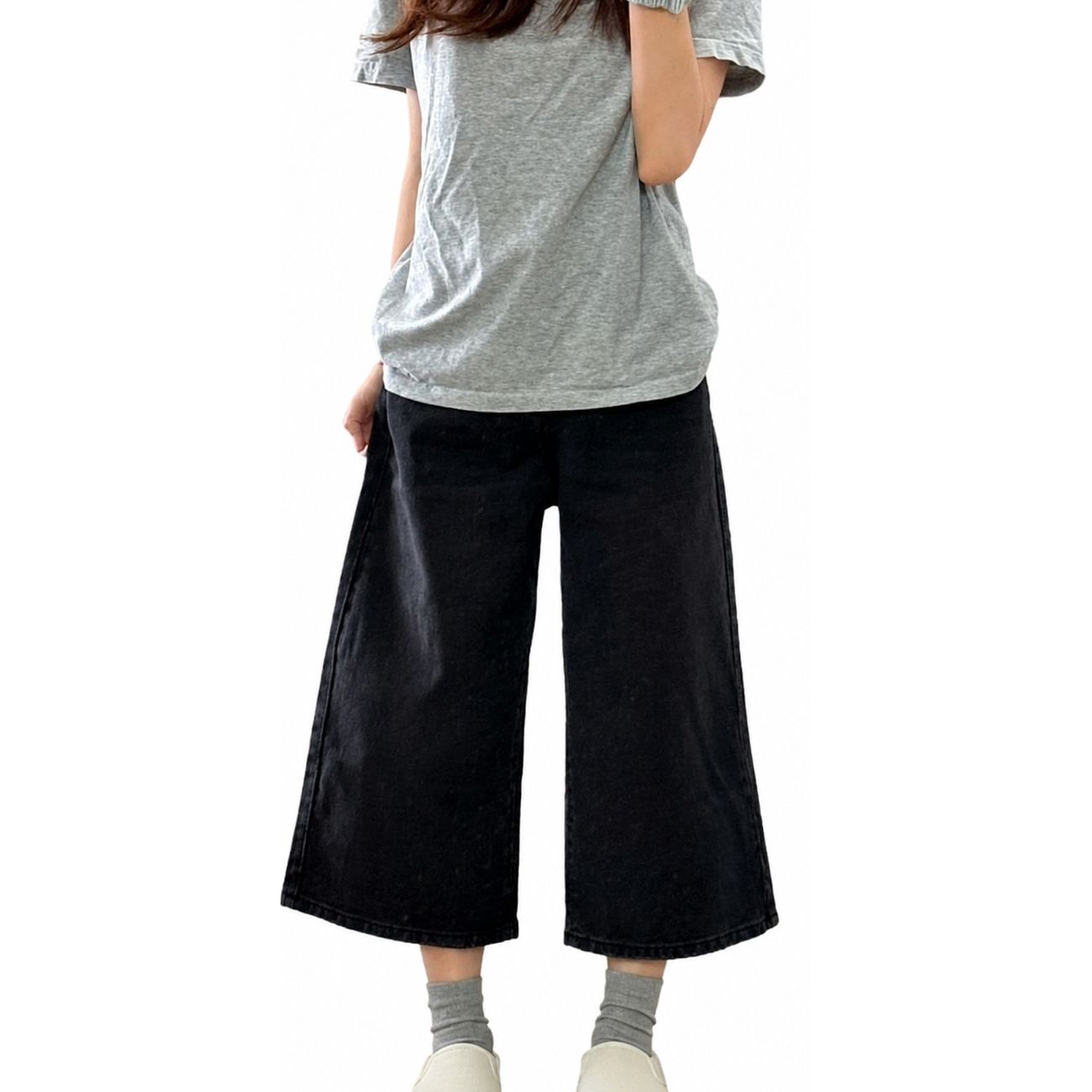 【気持ち良い美脚】 ジーンズ 広広としたズボン下 レディース クロップドパンツ ガウチョパンツ 7分丈 デニム ジーパン ボトムス ズボン 御機嫌酉の方角 ゆったり 体型取りまかなう 着痩せ 細押し出し 動き分かりやすい 心地好い 通い おっ母さん 春 夏 秋 黒 黒いこと