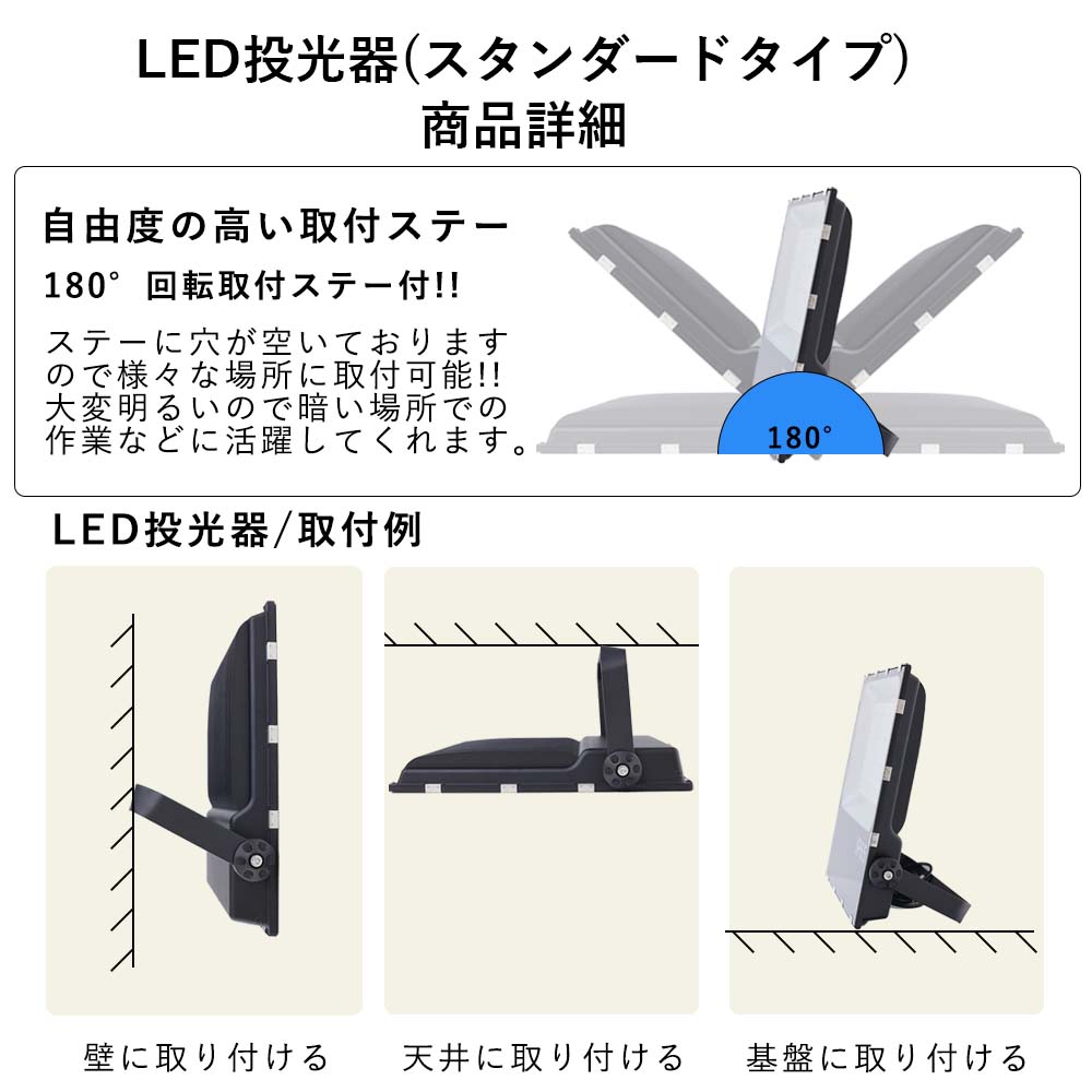 1496_LED投光器 200w 薄型野外照明 作業灯 PSE適合 防水