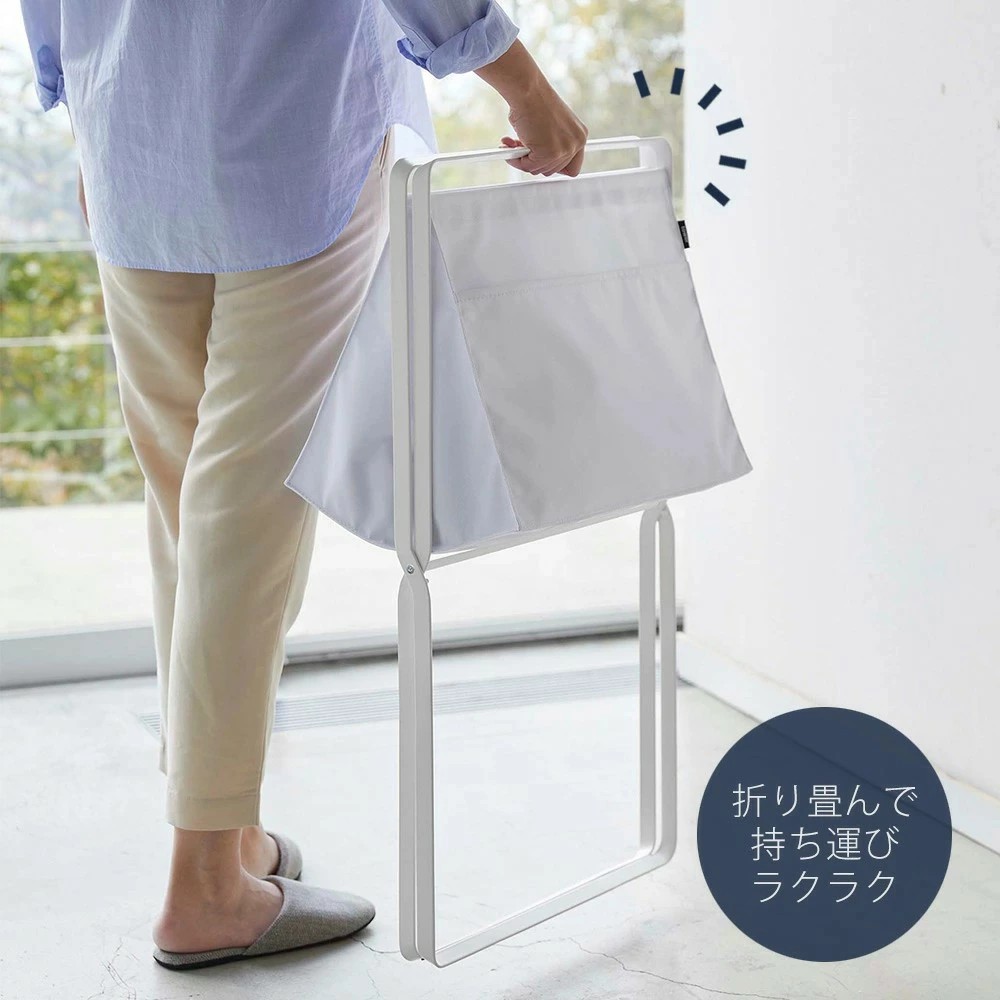 折り畳み高床式ランドリーバスケット タワー tower 公式 折りたたみ スクエア 大容量 高さ70 容量35L ボックス 手荷物置き 洗濯物入れ 脱衣かご ストッカー ホワイト