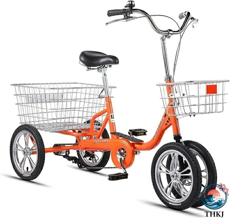 【全品2点で5%OFF】14インチ三輪自転車 高齢者用 三輪クルーザーバイク リ座席高さ調節可能 アショッピングバスケット付き 3輪バイク ダブルブレーキ ショッピング レクリエーション女性 男性 初心者の自転車