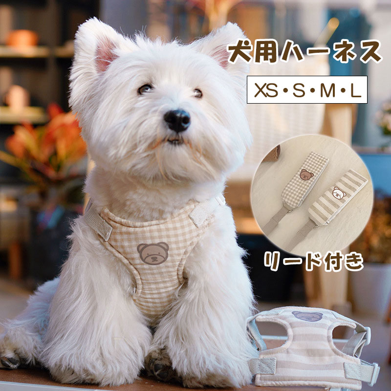 【2.23までP20限定】犬 猫 ハーネス リード セット 2点セット 小型犬 中型犬 猫用 かわいい クマ くま ネコ 柔らかい 迷子防止 脱走防止 軽量 胸当て メッシ