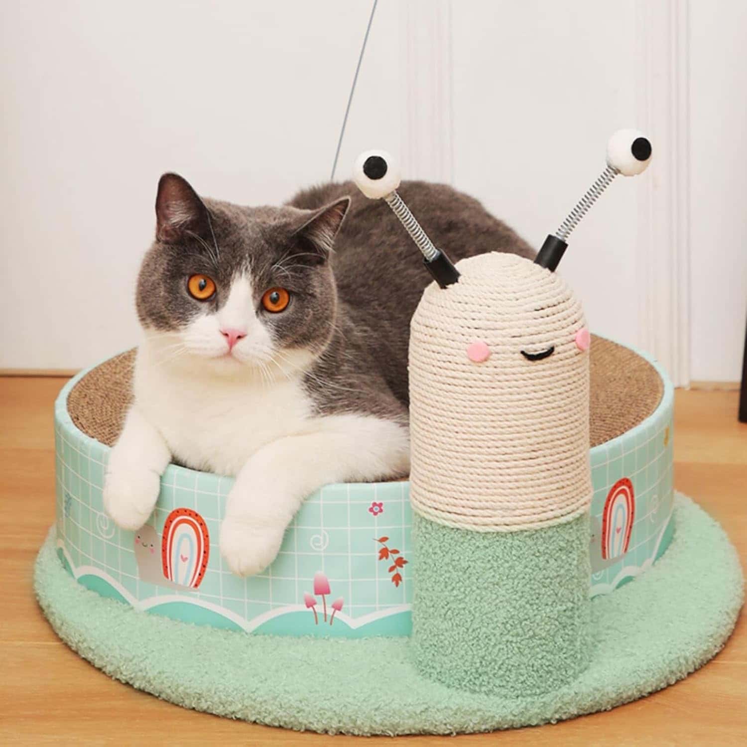 高密度強化段ボール 猫爪磨き ベッド 丸型 おもちゃ付き 脱臭 家具傷防止 耐荷重 収納簡単 通気性抜群 猫のストレス発散 運動不足解消 猫遊び用爪とぎ 4,669円