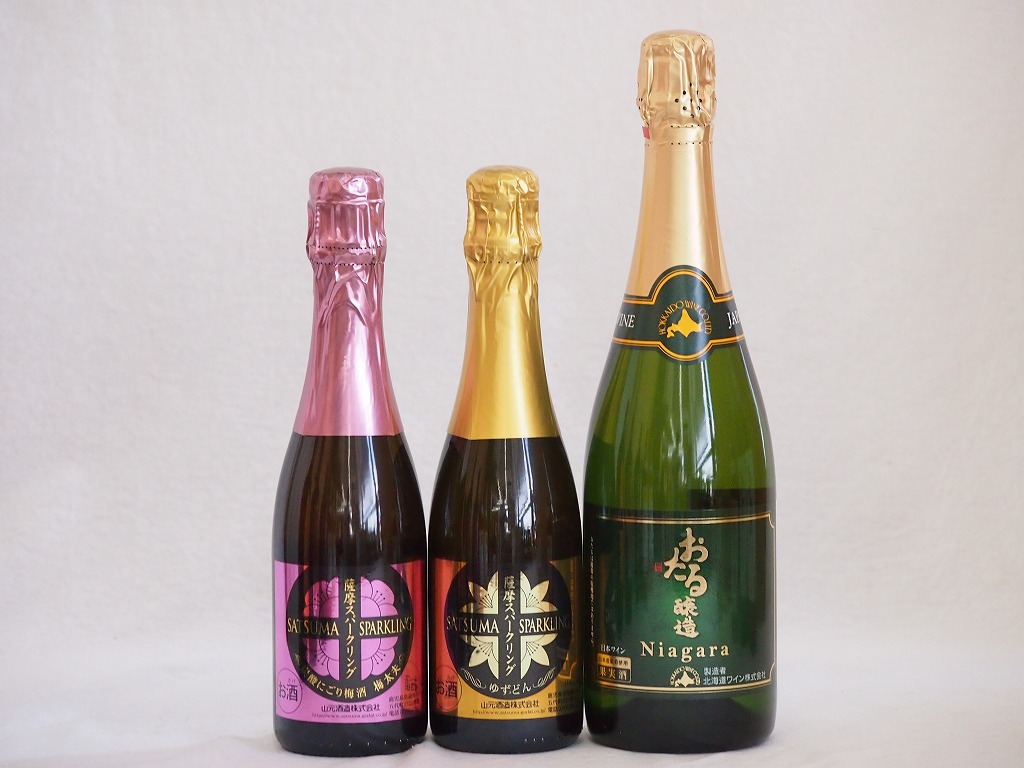 【最大2000円オフクーポン17日1:59迄】スパークリング飲み比べ3本セット(薩摩スパークリングゆずどん 炭酸にごり梅酒梅太夫 ナイアガラスパークリング白ワインやや甘口) 375ml×2本 720ml×1本