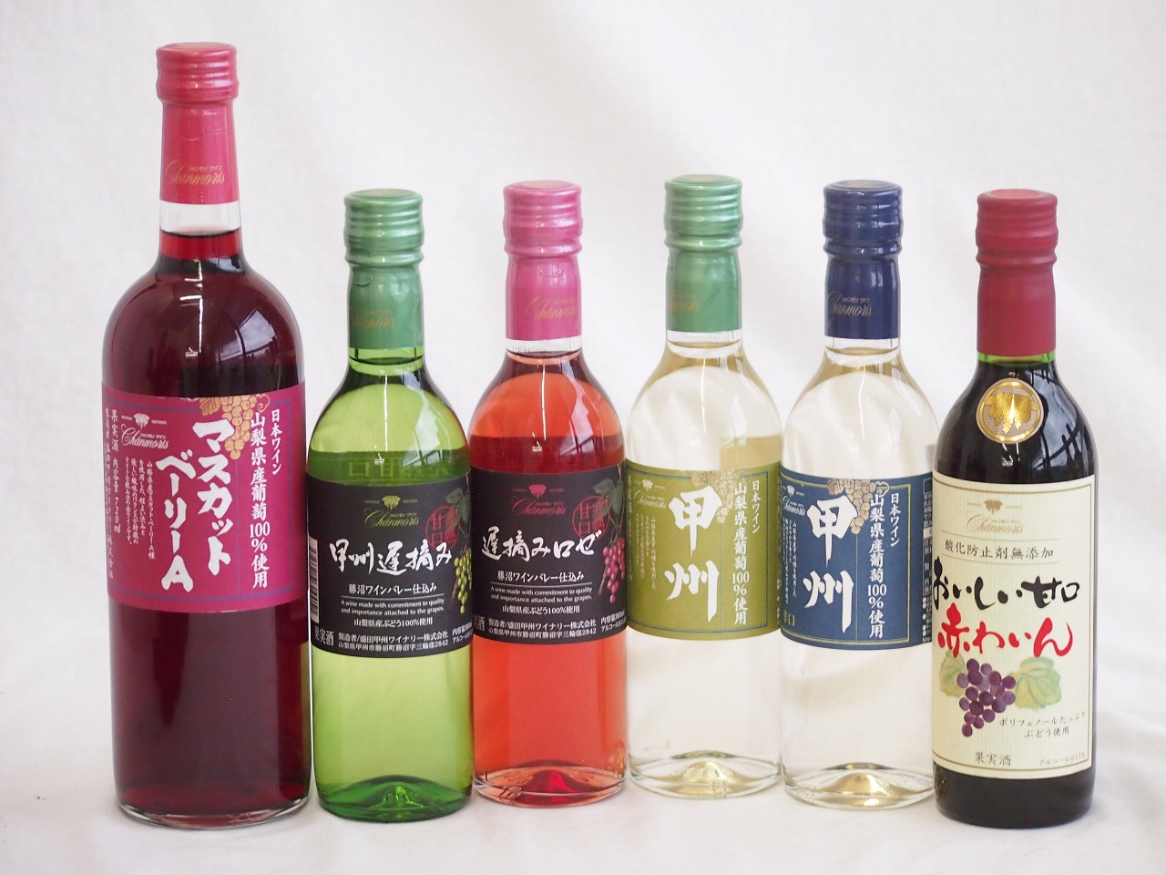 遅摘ワイン6本セット(甲州遅摘みロゼ甘口(山梨県) 甲州遅摘み白甘口(山梨県) 山梨県産葡萄甲州やや辛口(山梨県) 山梨県産葡萄甲州辛口(山梨県) おいしい甘口赤わいん(山梨県) 山梨県産マスカットベーリーAライトボディ(山梨県)) 360ml×5本 7