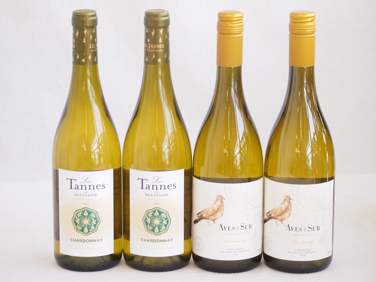 産地別白ワインシャルドネ4本セット(ビーニャ デル デルスール(チリ) レ タンヌ オクシタン(フランス)) 750ml×4本