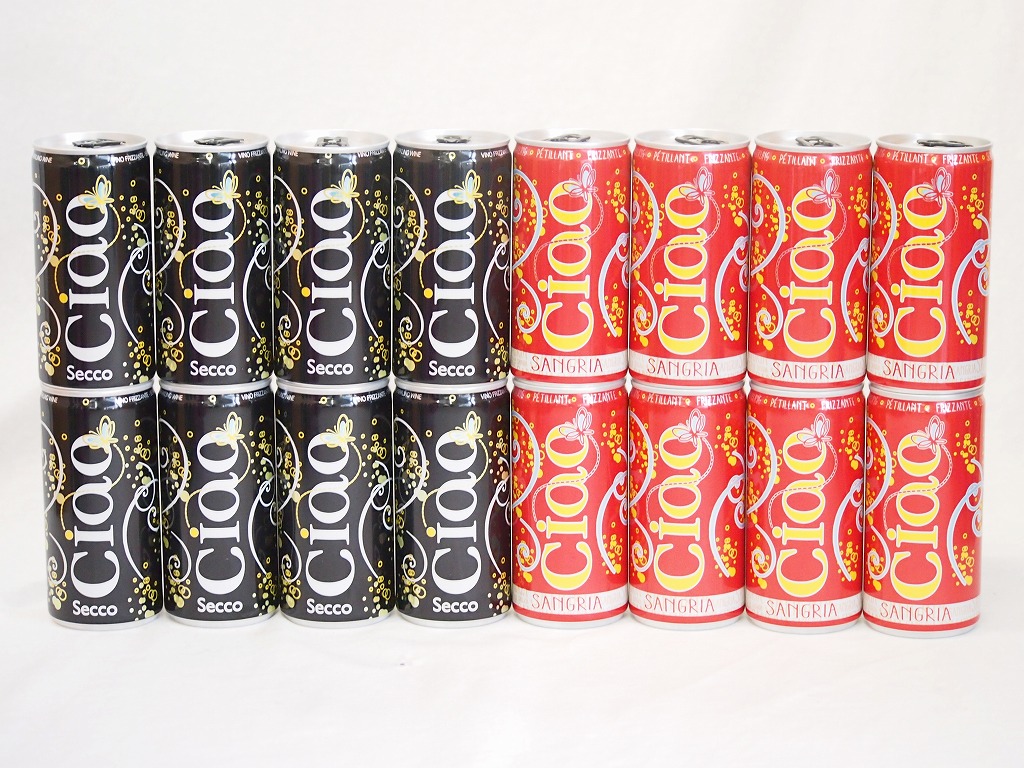 【最大2000円オフクーポン10日1:59迄】飲みきりイタリアワイン缶16本セット(チャオ サングリア やや甘口微発泡赤ワイン チャオ ビアンコ 辛口微発泡白ワイン) 200ml×16本