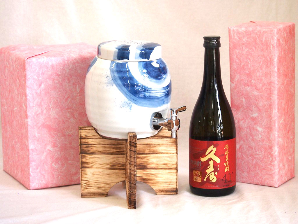 国産有田焼 焼酎サーバー1500cc木代付セット(14.5×15.5cm 1.1kg)宮崎本店 本格麦焼酎 長期貯蔵久寿41° (三重県) 720ml