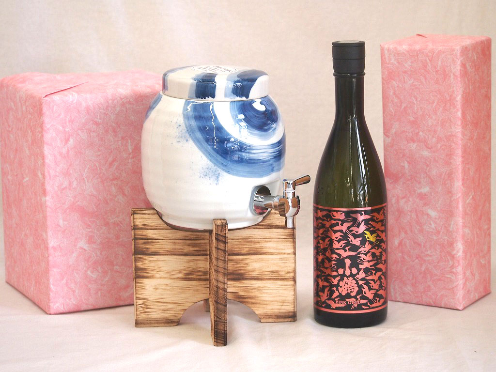 国産有田焼 焼酎サーバー1500cc木代付セット(14.5×15.5cm 1.1kg)小正酒造 芋焼酎シャンパン酵母使用小鶴ピンクゴールド (鹿児島県) 720ml