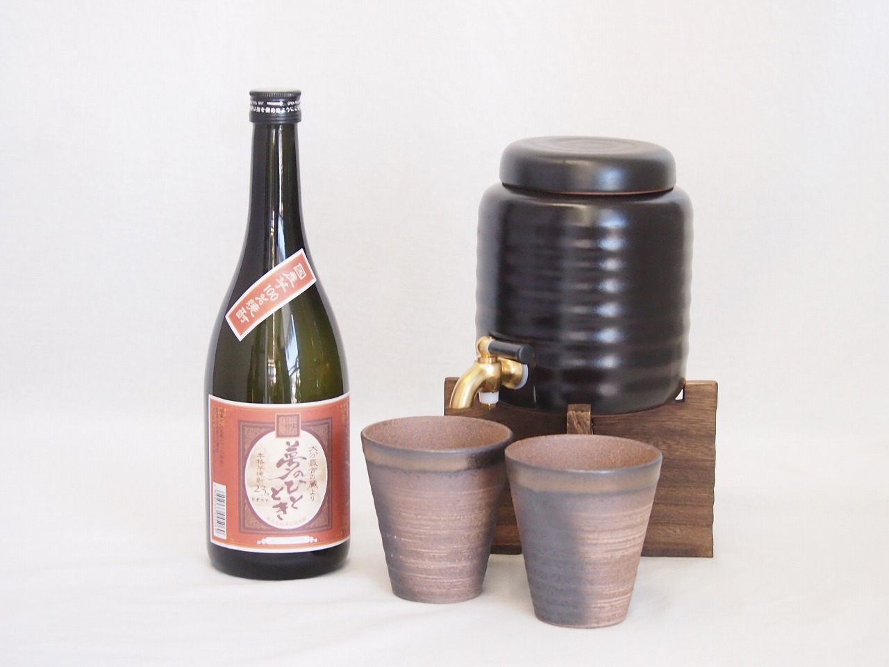 本格焼酎サーバー1000cc(18cm×24cm 1kg)三重県萬古焼き備前金彩ペアカップ(200ml×2個)井上酒造 本格芋焼酎 国産芋100%夢のひととき23° (大分県) 720ml×1本
