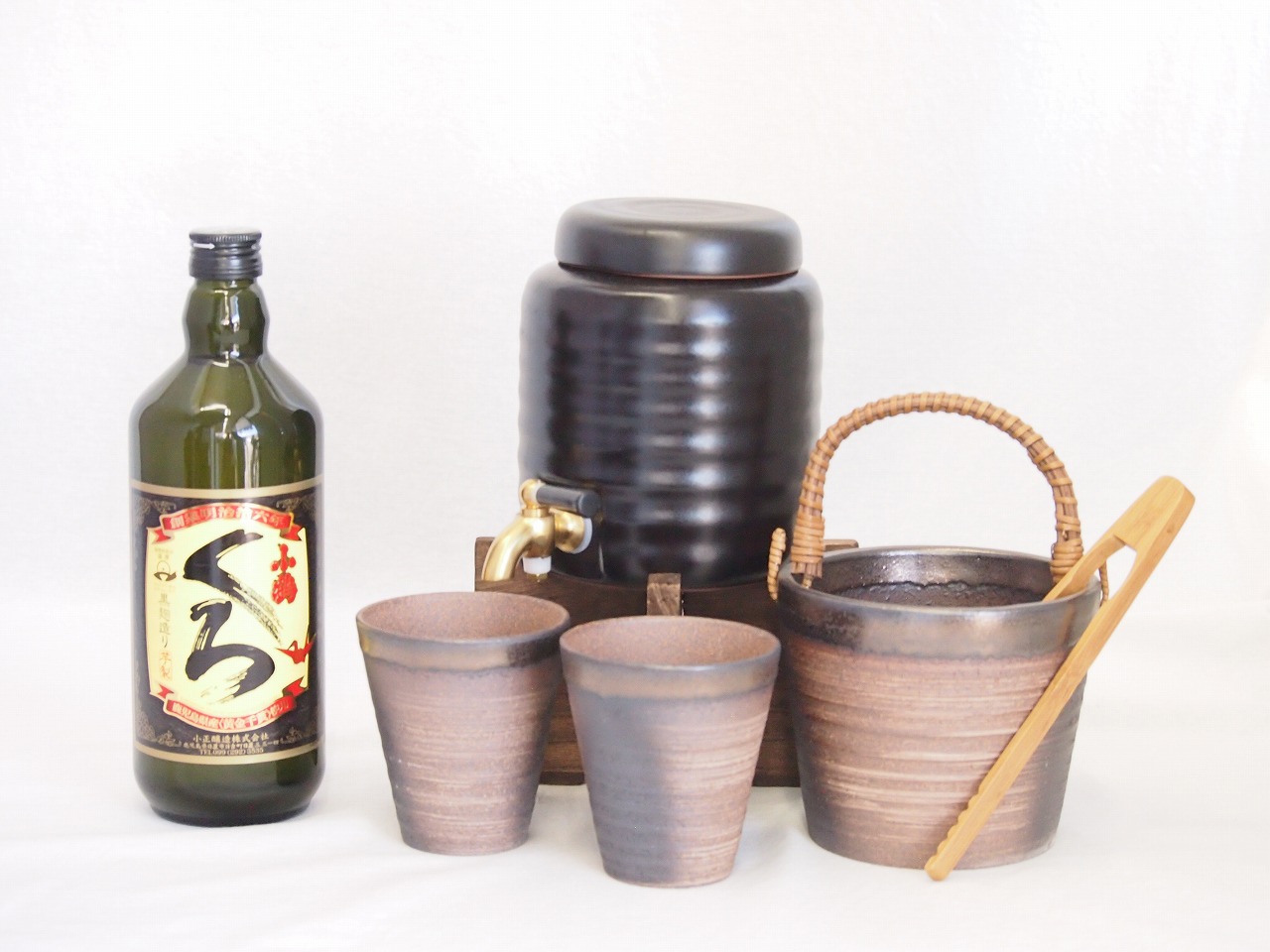 本格焼酎サーバー1000cc(18cm×24cm 1kg)萬古焼ペアカップ氷入れ竹トングセット小正醸造 芋焼酎 黒麹造り小鶴くろ (鹿児島県) 720ml×1本