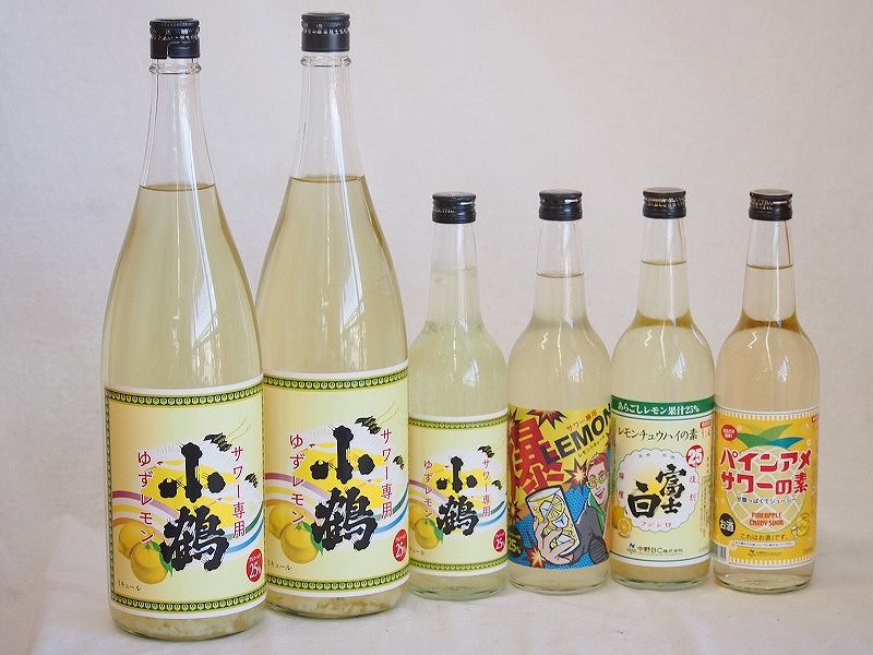 本格酎ハイの素6本セット(サワー専用 爆レモン パインアメサワーの素 レモンチュウハイの素 富士白 サワー専用 ゆずレモン) 600ml×4本 1800ml×2本