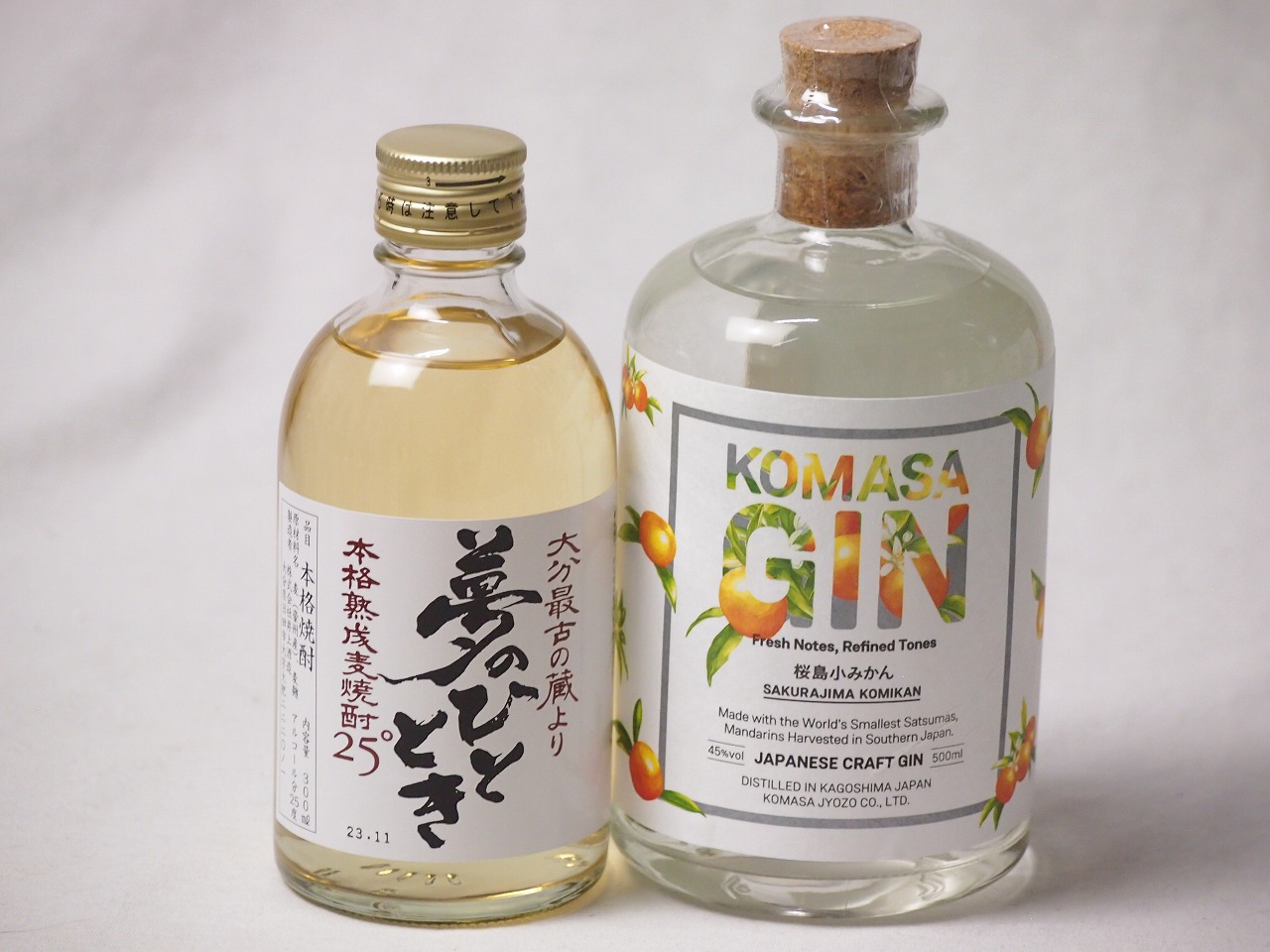 華やぎと深みの贅沢な二重奏2本セット(小正醸造 コマサジン桜島小ミカン45度(鹿児島県) 井上酒造 麦焼酎夢のひととき25度(大分県)) 500ml×1本 300ml×1本