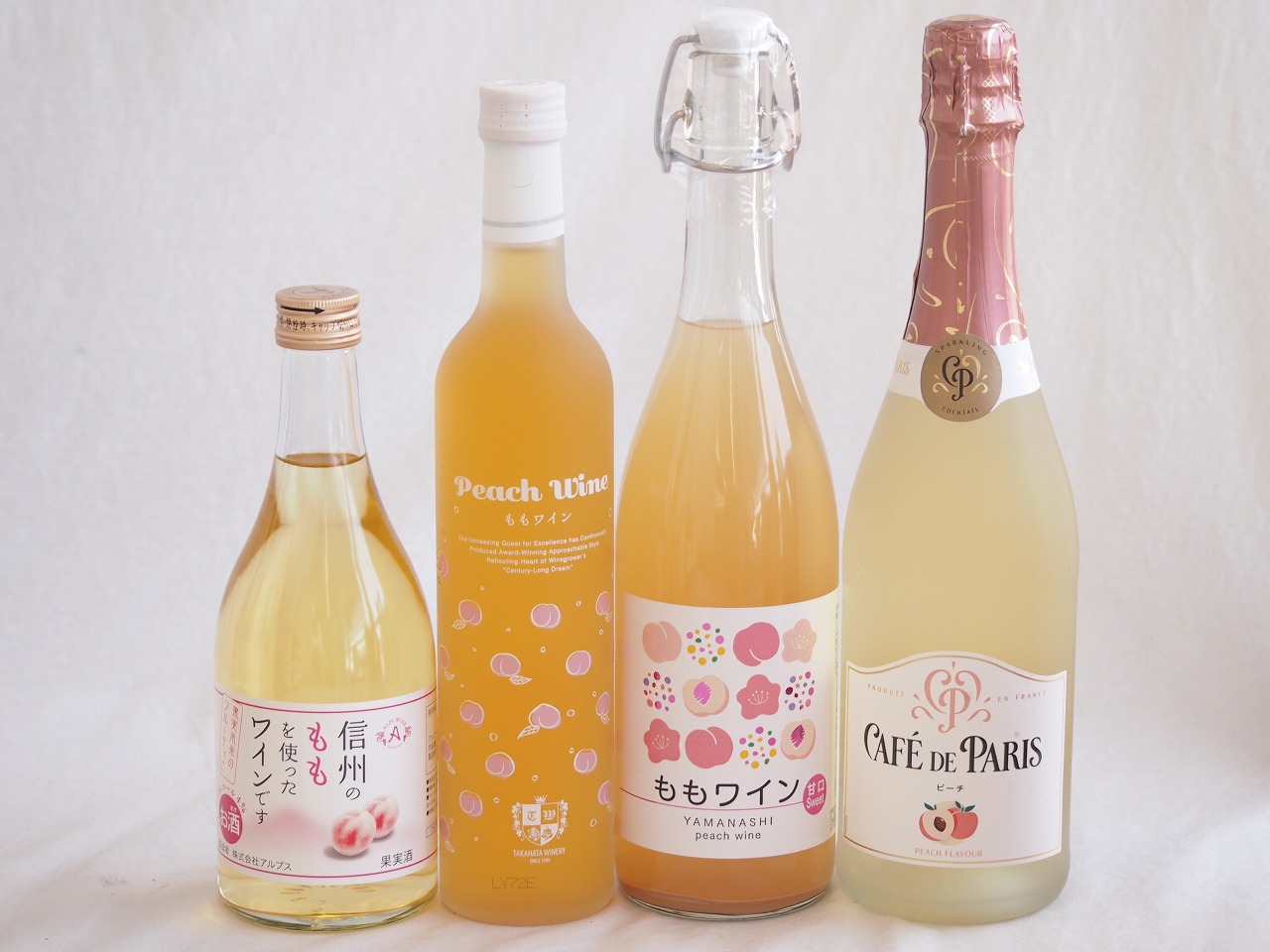 【最大2000円オフクーポン10日1:59迄】桃の果実感4本セット(高畠ももワイン7度(山形県) カフェド パリ ピーチスパークリングワインやや甘口6度(フランス) アデカ ももワイン甘口 5度(千葉県) アルプス 信州のももを使ったワインです4度(長野県)) 500ml×2本 750ml×1本 7