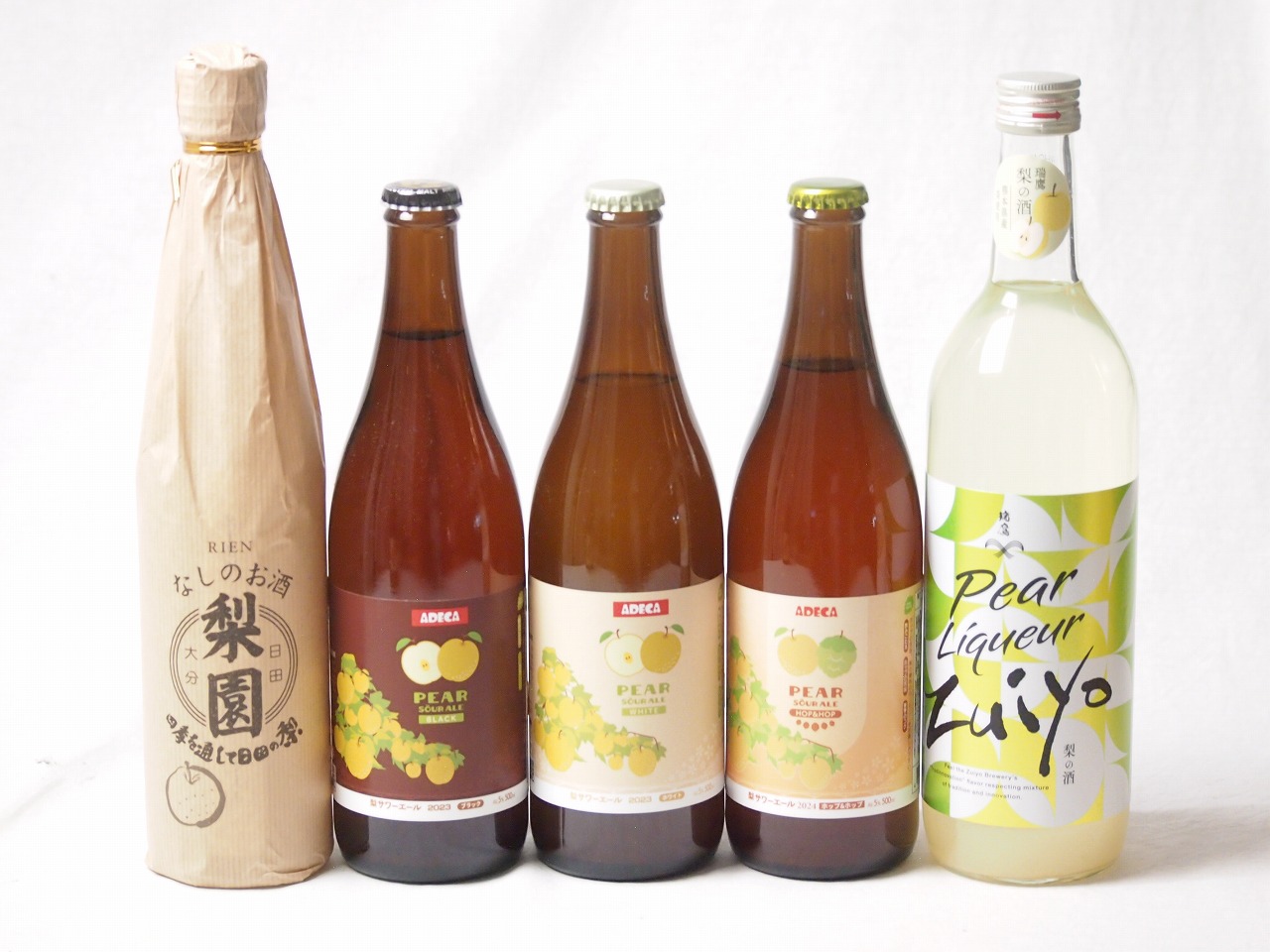梨の果汁感たっぷり5本セット(アデカ 梨サワーエールホップ＆ホップ5度(千葉県) アデカ 梨サワーエールホワイト5度(千葉県) アデカ 梨サワーエールブラック5度(千葉県) 瑞鷹 梨の酒 リキュール10度(熊本県) 老松酒造 梨園 12度(大分県)) 5