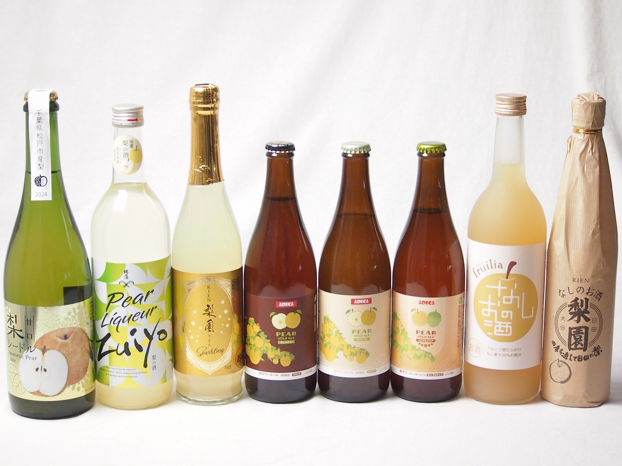 梨の果汁感たっぷり8本セット(アデカ 梨サワーエールホップ＆ホップ5度(千葉県) アデカ 梨サワーエールホワイト5度(千葉県) アデカ 梨サワーエールブラック5度(千葉県) アデカ 千葉県産甘口梨シードル6度(長野県) 瑞鷹 梨の酒 リキュール10度(熊