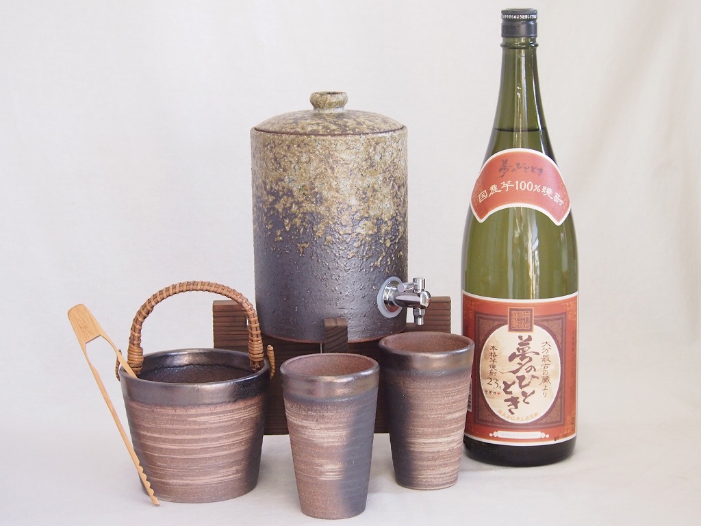 【最大2000円オフクーポン26日1:59迄】贈り物セット 国産信楽焼 窯肌焼酎サーバー1500cc木代付セット(14×21cm 2.2kg)17|贈り物本舗じざけや