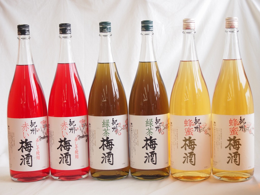 【最大2000円オフクーポン26日1:59迄】梅酒6本セット(赤しそ赤い梅酒(和歌山) 蜂蜜梅酒(和歌山) 緑茶梅酒(和歌山県)) 1800ml×6本|贈り物本舗じざけや
