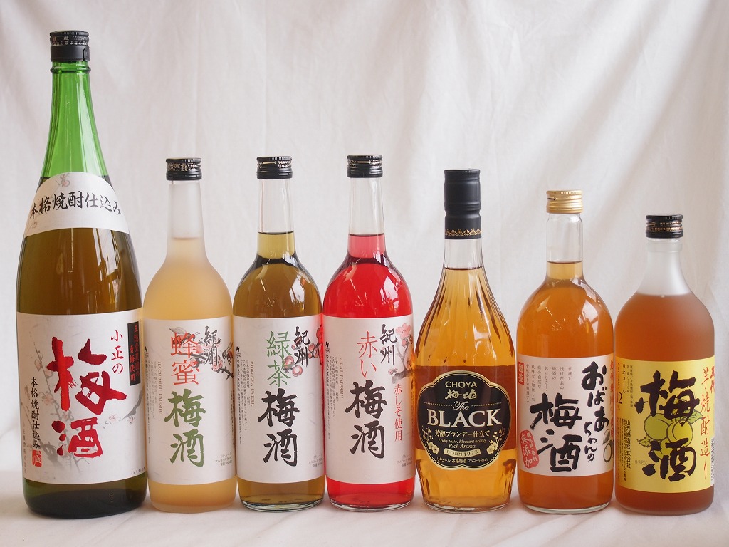 豪華梅酒7本セット(おばあちゃんの梅酒 芋焼酎仕込五代梅酒(鹿児島) 青梅使用小正の梅酒(鹿児島) 赤しそ赤い梅酒(和歌山) 芳醇ブランデー仕立チョーヤ梅酒 蜂蜜梅酒(和歌山) 緑茶梅酒(和歌山)) 720ml×6本 1800ml×1本 10,765円