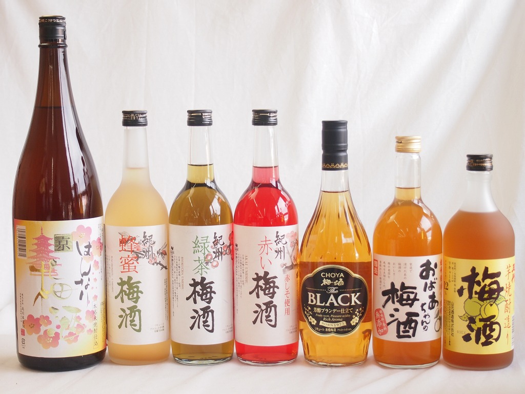 豪華梅酒7本セット(おばあちゃんの梅酒 芋焼酎仕込五代梅酒(鹿児島) 赤しそ赤い梅酒(和歌山) 米焼酎仕込はんなり梅酒(京都) 芳醇ブランデー仕立チョーヤ梅酒 蜂蜜梅酒(和歌山) 緑茶梅酒(和歌山)) 720ml×6本 1800ml×1本 10,904円