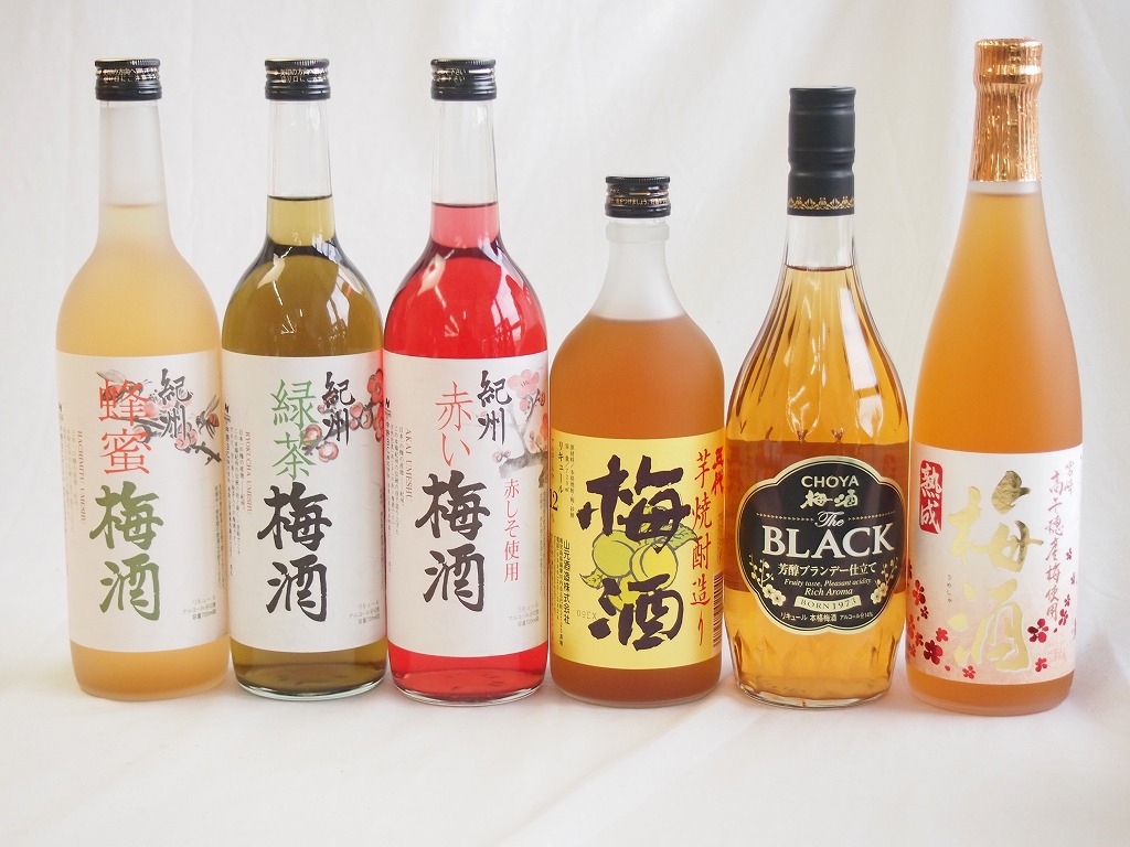 豪華梅酒6本セット(芋焼酎仕込五代梅酒(鹿児島) 高千穂産梅使用熟成梅酒 赤しそ赤い梅酒(和歌山) 芳醇ブランデー仕立チョーヤ梅酒 蜂蜜梅酒(和歌山) 緑茶梅酒(和歌山)) 720ml×6本