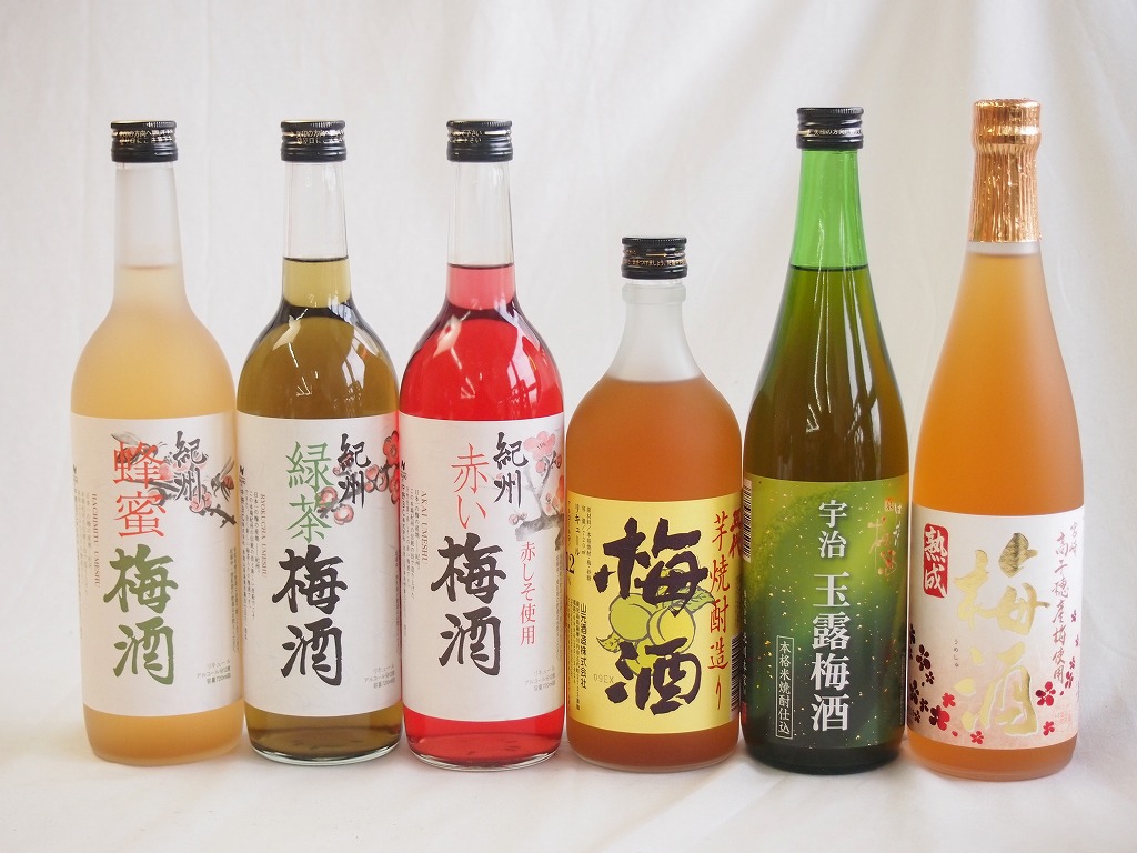 【最大2000円オフクーポン26日1:59迄】豪華梅酒6本セット(芋焼酎仕込五代梅酒(鹿児島) 宇治玉露梅酒(京都) 高千穂産梅使用熟成梅酒 赤しそ赤い梅酒(和歌山) 蜂蜜梅酒(和歌山) 緑茶梅酒(和歌山)) 720ml&times;6本｜贈り物本舗じざけや