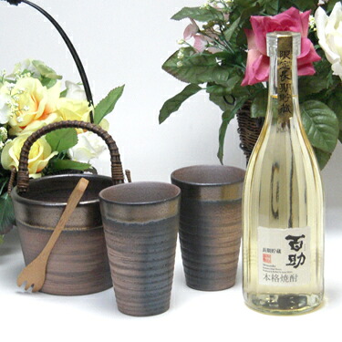 【最大2000円オフクーポン10日1:59迄】豪華酒器セット陶芸作家　安藤嘉規作（こんな贅沢な余韻を欲しかった麦焼酎　井上酒造　限定長期貯蔵麦焼酎　百助（ももすけ）720ml）焼酎ギフト