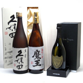 【最大2000円オフクーポン10日1:59迄】セレクションSAKE福袋3本セット(久保田萬寿1800ml 芋焼酎魔王1800ml桐箱入り ドンペリニヨン　ギフト箱付　白 正規輸入品750ml)