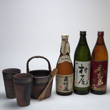 【最大2000円オフクーポン26日1:59迄】豪華酒器セット陶芸作家 安藤嘉規作(特選本格芋焼酎3本セット 森伊蔵720ml 村尾900ml 赤霧島900ml)焼酎ギフト|贈り物本舗じざけや