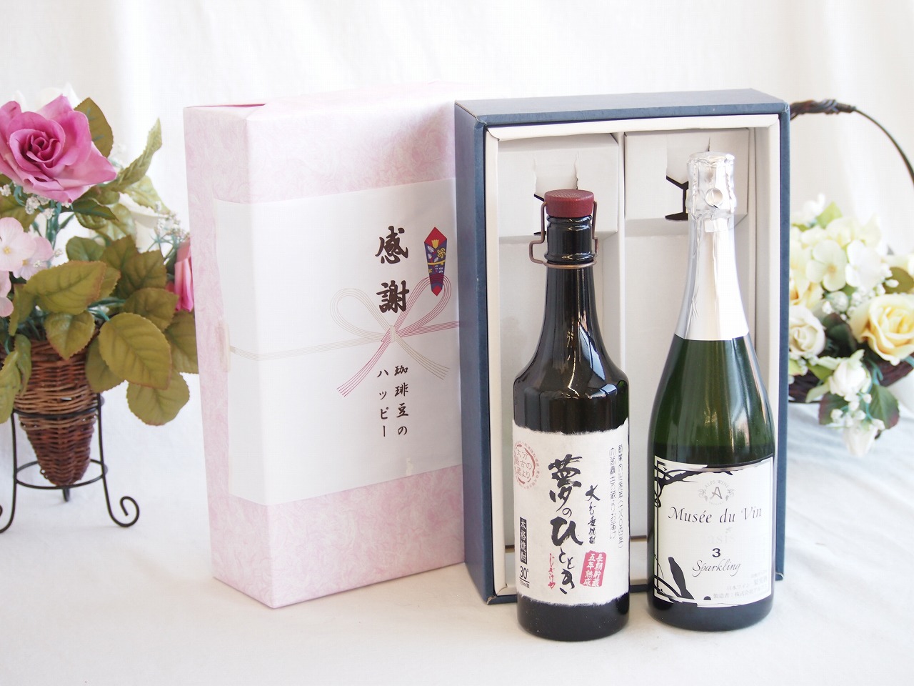 感謝の贈り物ボックス プレミアムな長期熟成麦焼酎と国産ワインセット(MdV オアシス3 白スパークリングワイン辛口(長野県)750ml夢のひととき長期貯蔵5年熟成麦焼酎(大分県)720ml