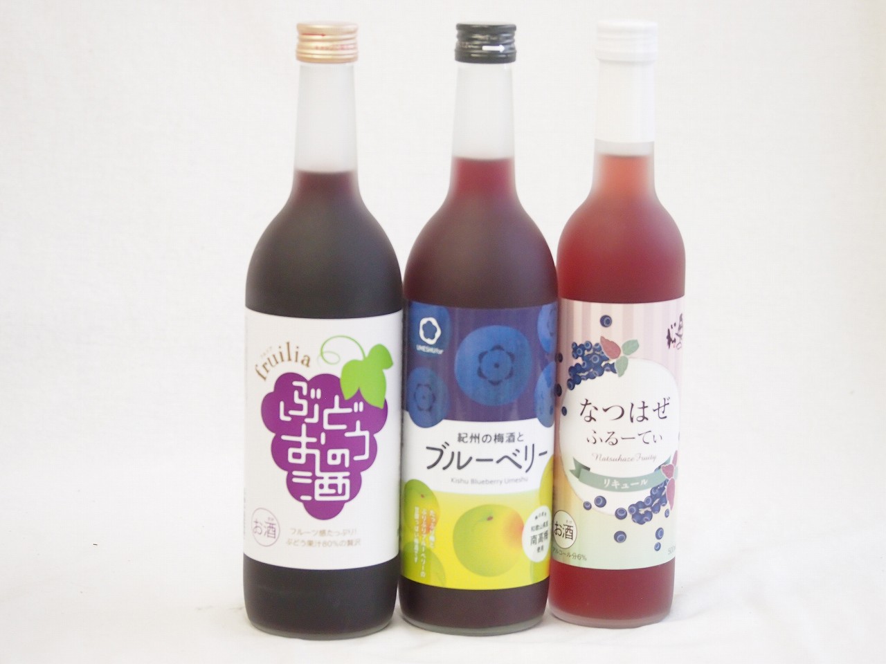 【最大2000円オフクーポン10日1:59迄】ぶどうを使った果物酒3本セット(中埜酒造 ぶどうのお酒7度(愛知県) 奥の松 なつはぜふるーてぃ6度(福島県) 中野BC 紀州の梅酒とブルーベリー12度(和歌山県)) 720ml×2本 500ml×1本
