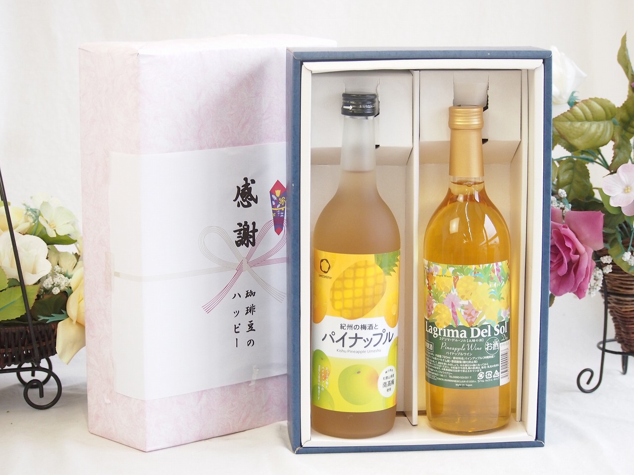 【最大2000円オフクーポン10日1:59迄】感謝の贈り物ボックスパイナップルワイン2本セット(中野BC 紀州の梅酒とパイナップル12度(和歌山県) 名護パイナップルワイナリー ラグリマ デル ソル9度(沖縄名護市)) 720ml×2本