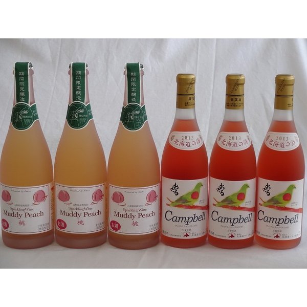 ワインセット 国産ワイン6本セット プレミアムキャンベルロゼ(キャンベルアーリ)×3本 マディピーチ(桃)×3本 (北海道 山