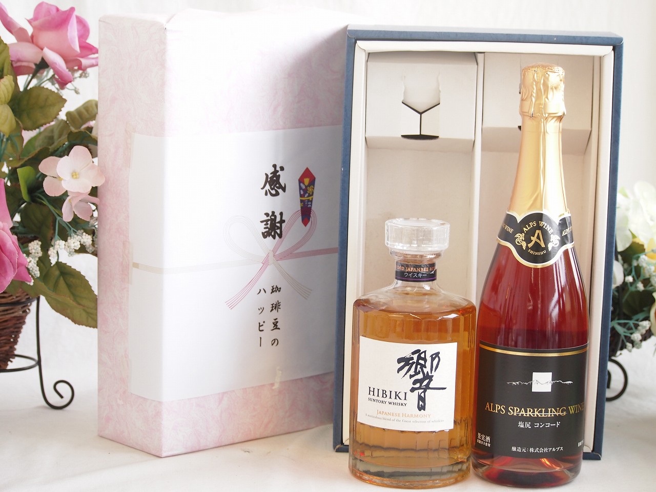 【最大2000円オフクーポン10日1:59迄】春の贈り物便り 感謝の贈り物ボックス 国産ウイスキー響と国産ワインセット(塩尻コンコードスパークリングロゼワインやや甘口(長野県)720ml響ジャパニーズハーモニー43度700ml