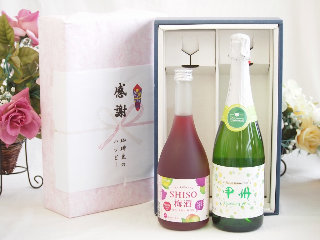 春の贈り物便り 感謝の贈り物ボックス 鍛高譚の梅酒と国産ワインセット(勝沼仕込みの甲州白スパークリングワインやや辛口(山梨県)720ml鍛高譚梅酒720ml
